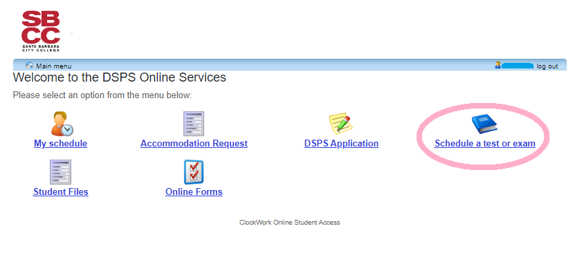 "Schedule a Test or Exam" button on DSPS portal